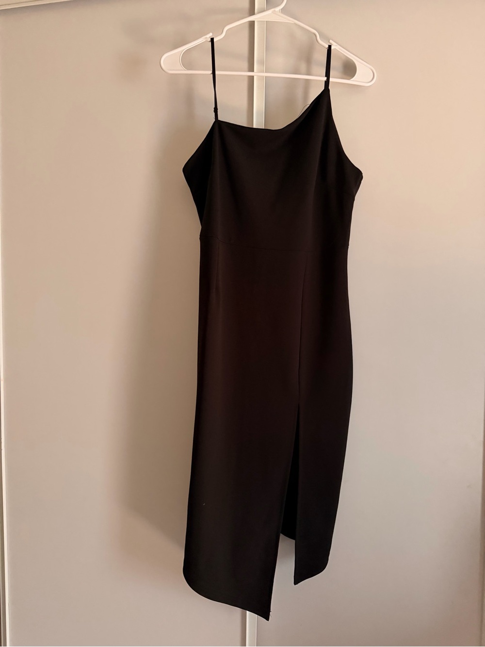 Sleek Black Midi Slip Dress with Front Slit